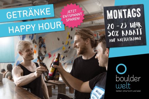 Getränke Happy Hour immer montags 50% Rabatt auf Kaltgetränke