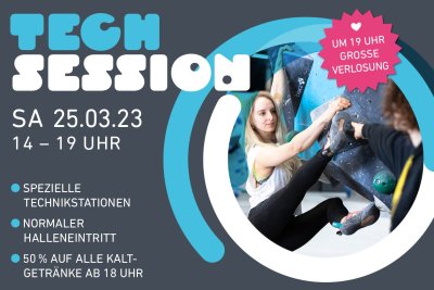 Tech Session: Am Samstag, 25.3., von 14 bis 19 Uhr in der Boulderwelt Dortmund.