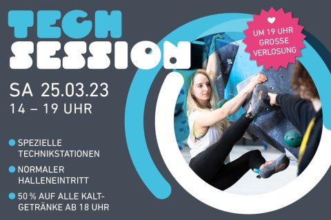 Tech Session: Am Samstag, 25.3., von 14 bis 19 Uhr in der Boulderwelt Dortmund.