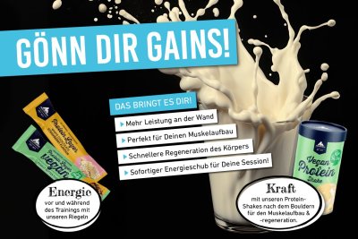 Probiere jetzt unsere neuen Proteinshakes und Riegel im Boulderwelt Café!