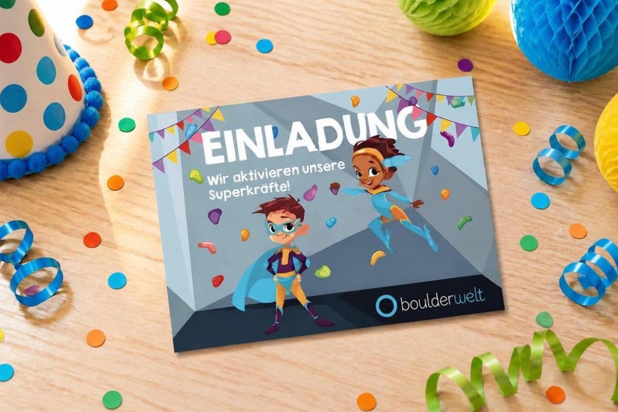 Kindergeburtstag in der Boulderwelt Dortmund feiern: Zusatzangebot Einladungskarte