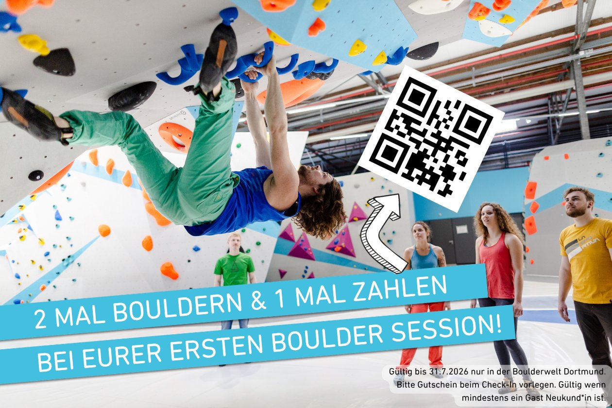 Dein digitaler 2-für-1 Gutschein für die Boulderwelt Dortmund